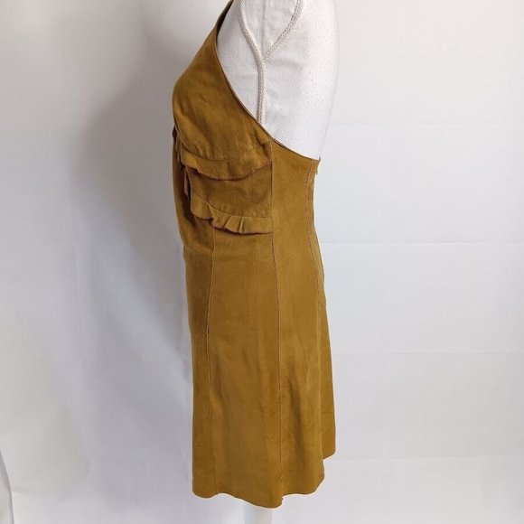 Womens Suede Dress sz 42 Made In Italy Halter Ruffle Open-Back Mini - Picture 2 of 13